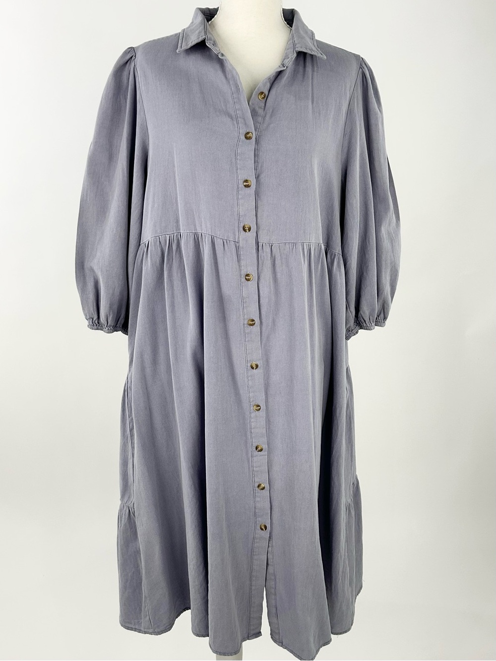 Baltic Born Sari Babydoll Dress Light Lilac Cotton Tiered Button Front L